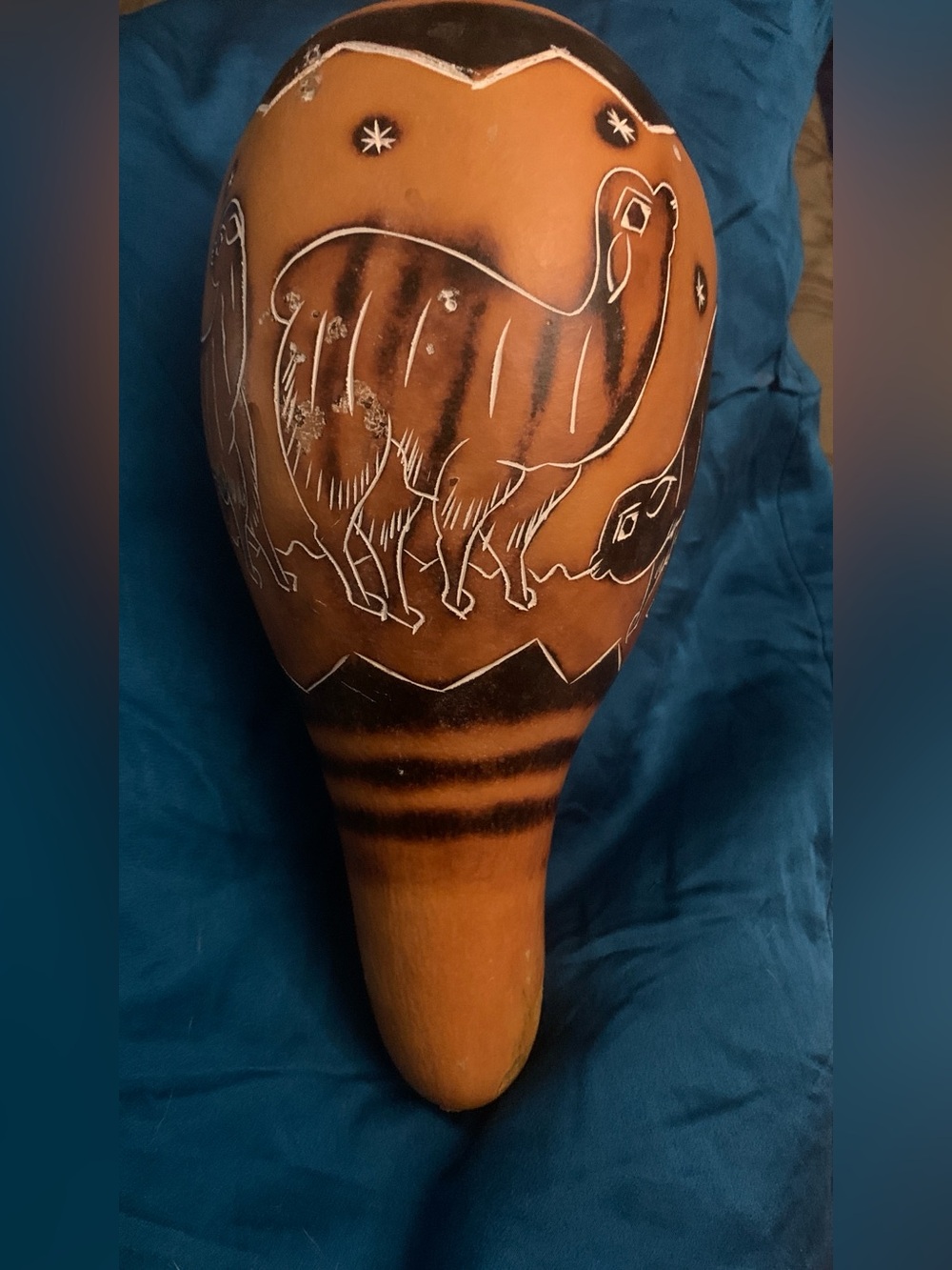 Hand Carved Peruvian Gourd Rattle - Picture 2 of 4